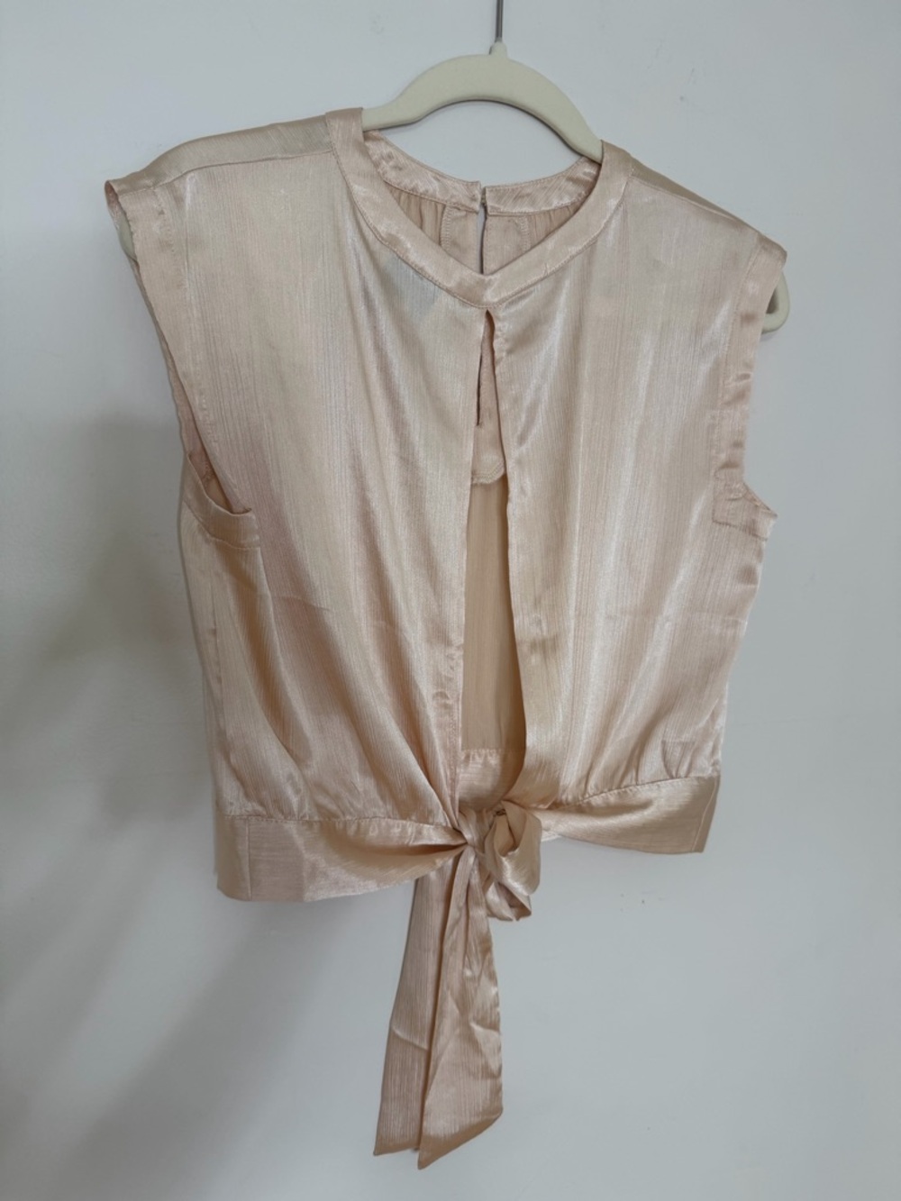 Satin Tie-Back Sleeveless Top - Cream - Picture 3 of 6